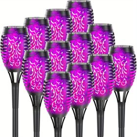 4/8/12pcs/pack Solar Outdoor Lights, 12LED Solar Torch Lights With Flickering Flame (Color: Purple Light, size: 12pcs)