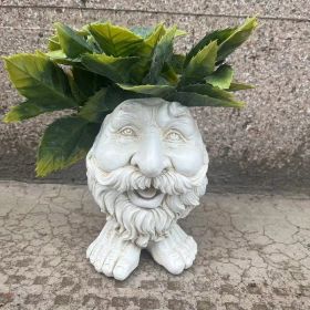 Resin Planter Face Statue Vase (Color: Ollie Beard)