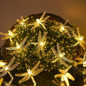 1pc Solar Dragonfly String Lights Dragonfly (Color: Warm White)