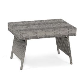 Folding PE Rattan Side Table (Color: Gray)