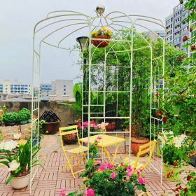 Metal Garden Pergola Iron 81.3'' x 114.2'' Birdcage Shape (Color: CREAM WHITE)