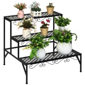 3 Tiers Metal Decorative Plant Stand (Color: Black)